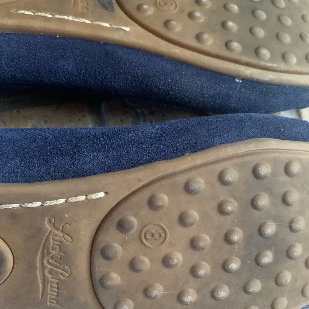Lucky Brand Aimee Blue Suede Moccasins with Tan Accents - Picture 9 of 10